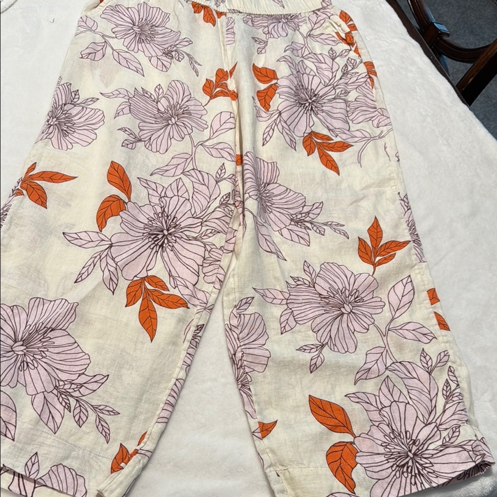 Rachel Cream and Purple Linen Pants